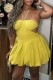 Yellow Sexy Solid Color Hollow Out Backless Belted Halter A Line Dresses