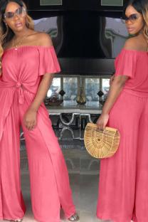 Pink Fashion Casual asymmetrical Solid Bandage Loose Two-piece Pants Set