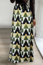 Green Casual Print Pocket Regular High Waist Wide Leg Full Print Trousers