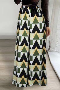 Green Casual Print Pocket Regular High Waist Wide Leg Full Print Trousers