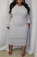 Grey Casual Solid Color Basic O Neck Long Plus Size Two Pieces