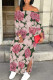 Green Sexy Street Floral Print Lace Up Slit Contrast Off Shoulder Printed Dresses