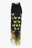 Black Casual Print Pocket Regular High Waist Wide Leg Full Print Trousers