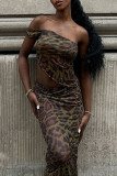 Leopard Print Sexy Leopard Print Patchwork Backless Off Shoulder Two Pieces
