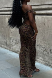 Leopard Print Sexy Leopard Print Patchwork Backless Off Shoulder Two Pieces