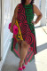 Red Green Casual Print Patchwork O Neck Irregular Plus Size Dresses