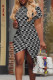 Black And White Casual Street Letter Print Irregular Contrast O Neck Irregular Short Sleeve Dress