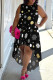 Black And White Casual Print Patchwork O Neck Irregular Plus Size Dresses