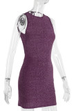 Purple Sexy Solid Color Patchwork O Neck Wrapped Skirt Dresses