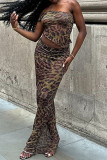 Leopard Print Sexy Leopard Print Patchwork Backless Off Shoulder Two Pieces