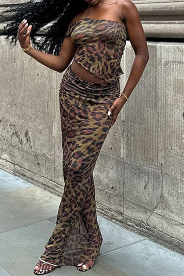 Leopard Print Sexy Leopard Print Patchwork Backless Off Shoulder Two Pieces