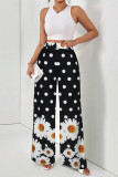 Black Casual Print Pocket Regular High Waist Wide Leg Full Print Trousers