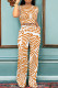 White Orange Casual Print Pocket Patchwork O Neck Short Sleeve Two Pieces