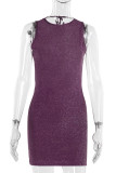 Purple Sexy Solid Color Patchwork O Neck Wrapped Skirt Dresses