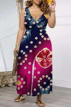 Multicolor Casual Street Geometric Print Splashed ink printing Pocket Contrast V Neck Loose Jumpsuits