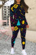 Black Casual Print Patchwork O Neck Long Sleeve Two Pieces