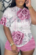 Light Pink Casual Floral Print Basic O Neck Short Sleeve Two Pieces