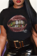 Black Casual Street Lips Print O Neck T-Shirts