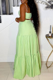 Light Green Sexy Casual Solid Color Hollow Out Backless Spaghetti Strap Sleeveless Two Pieces