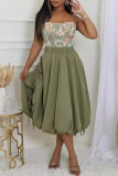 Army Green Casual Solid Color Draw String Patchwork Loose High Waist Patchwork Bottoms