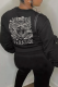 Black Casual Street Graffiti Print Letters O Neck Tops