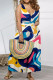 Blue White Casual Print Patchwork V Neck Loose Jumpsuits