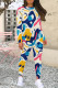 Dark Blue Casual Print Patchwork O Neck Long Sleeve Two Pieces