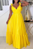 Red Sexy Casual Solid Color Backless Cross Straps Deep V Neck Long Dresses