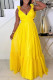 Yellow Sexy Casual Solid Color Backless Cross Straps Deep V Neck Long Dresses