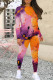 Orange Purple Casual Print Patchwork O Neck Long Sleeve Two Pieces