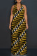 Yellow Casual Street Colorblock Striped Print Lace Up Backless Contrast Halter Loose Jumpsuits