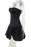 Black Sexy Solid Color Patchwork Backless Strapless A Line Dresses
