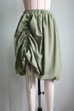 Army Green Casual Solid Color Draw String Patchwork Loose High Waist Patchwork Bottoms