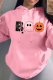 Pink Casual Street Graffiti Print Draw String Pocket Hooded Tops