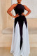 Black White Elegant Patchwork Contrast O Neck Long Dresses