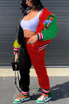 Black and red Fashion Casual Patchwork Patchwork Cardigan Long Sleeve Regular Sleeve Regular Two Pieces