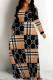 Black Coffee Casual Leopard Print Zebra Print Letters Pocket Contrast O Neck Printed Dresses