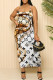 White Sexy Letter Print Contrast U Neck Printed Dresses