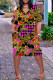 Rose Red Casual Print Pocket V Neck Short Sleeve Plus Size Dresses