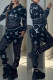 Black Casual Print Patchwork Zipper Collar Long Sleeve Two Pieces
