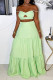 Light Green Sexy Casual Solid Color Hollow Out Backless Spaghetti Strap Sleeveless Two Pieces