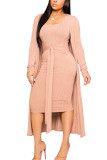 Pink Fashion Sexy adult Ma'am Solid Two Piece Suits pencil Long Sleeve Two Pieces