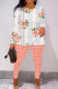 Pink Orange Casual Floral Print Basic O Neck Short Sleeve Two Pieces