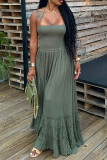 Green Elegant Solid Color Patchwork Backless Spaghetti Strap Sling Dresses