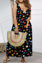 Colour Casual Print Patchwork V Neck Loose Jumpsuits