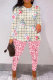 Apricot Casual Floral Print Basic O Neck Short Sleeve Two Pieces