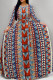 Red Blue Elegant Print Patchwork Strap Design O Neck Long Dresses