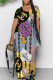 Multicolor Sexy Letter Print Flowers Pocket Contrast V Neck Printed Dresses