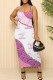 Pink Sexy Street Letter Print Patchwork Contrast U Neck Printed Dresses