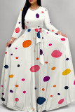 Red Elegant Print Patchwork Strap Design O Neck Long Dresses